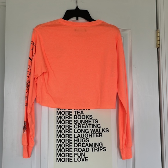 Bershka Neon Orange Long Sleeve Make Your Own Magic Crop Top - Picture 3 of 7